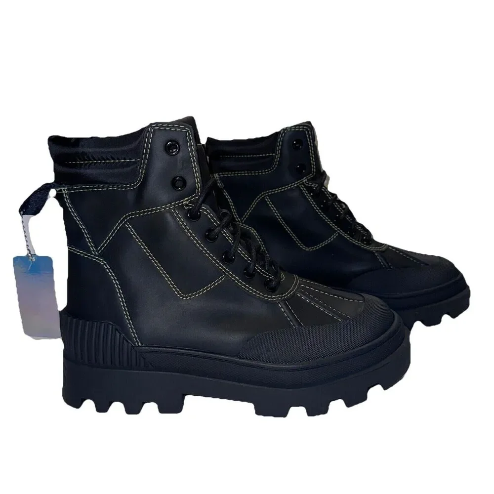Circus by Sam Edelman Womens Size 8.5 Boots Black Isabella Leather Rain Combat